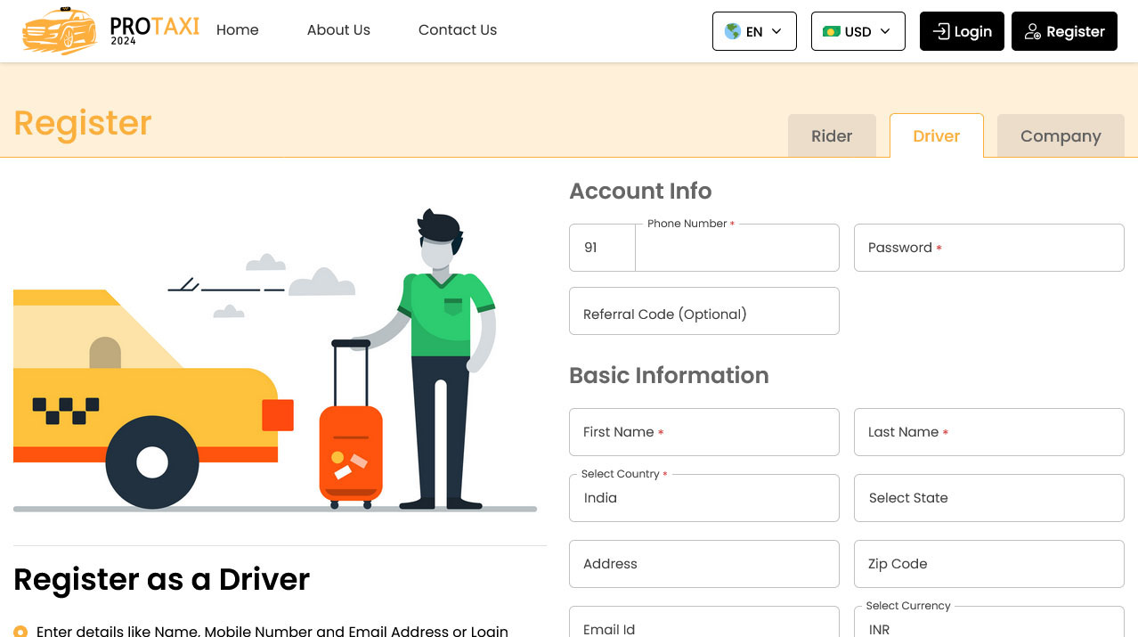 Driver Panel SignUp Driver Panel SignUp Screen