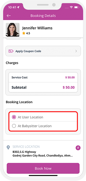Select booking location Select booking location