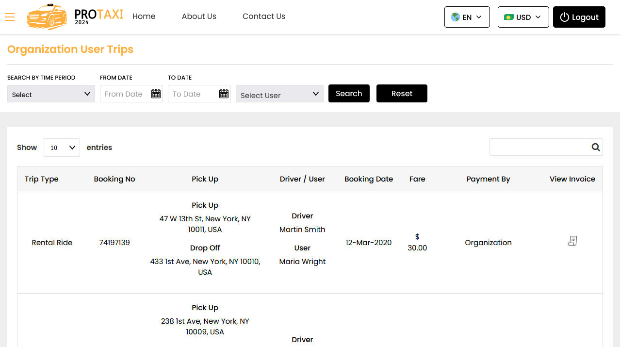 organization user trips organization user trips