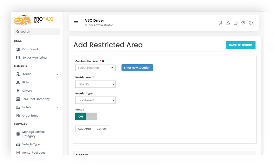 Add restricted area Add restricted area