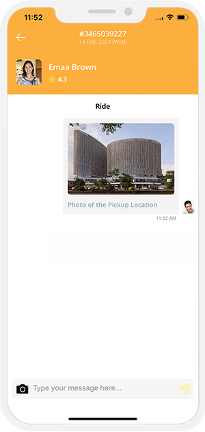 Driver updates when he arrives at pickup location