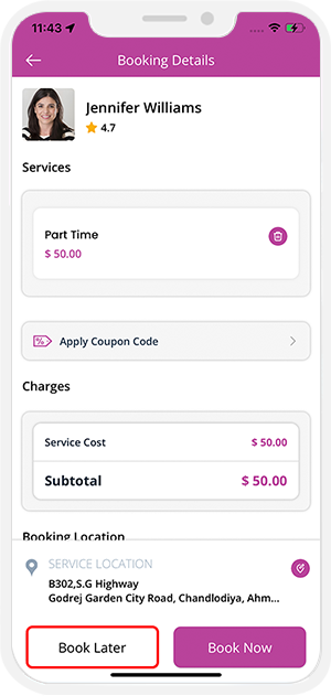 Select booking location Select booking location