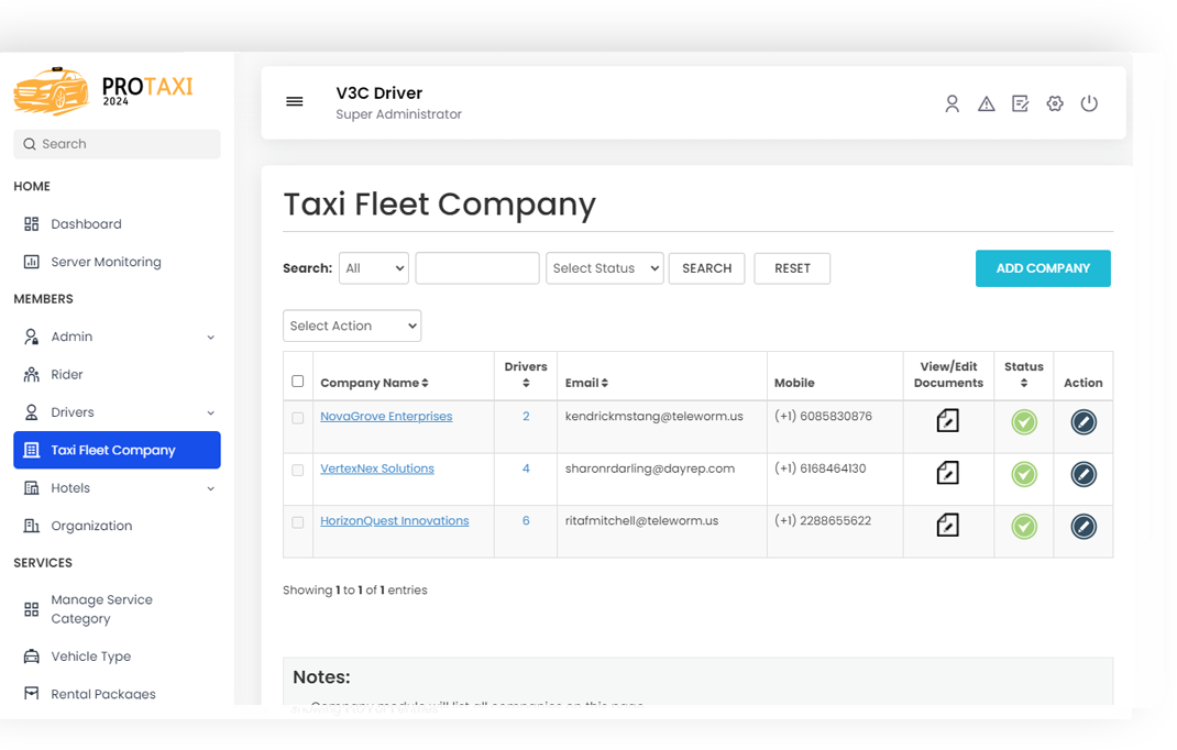 Company Management Company Management Screen