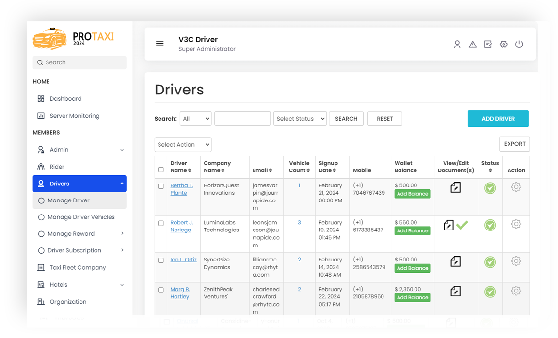 Drivers Management Drivers Management Screen