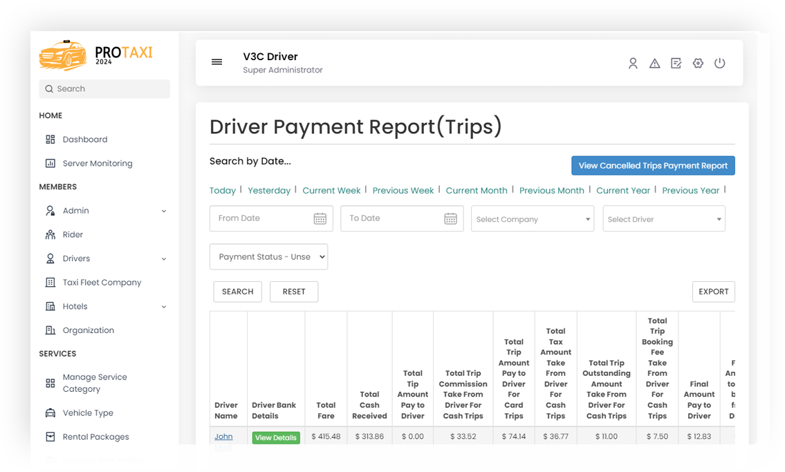 Payment Reports Payment Reports Screen
