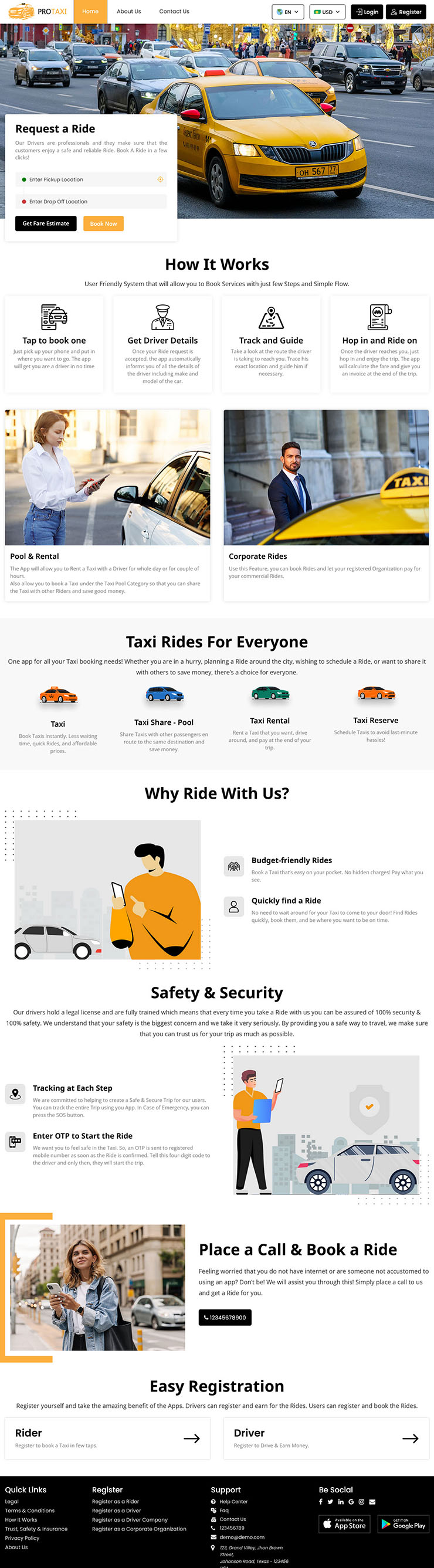 Uber clone web home page Uber clone web home page